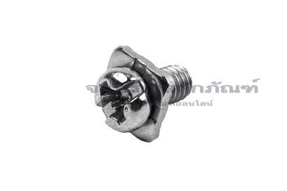 [E] น็อตยึดสายไฟ สแตนเลสชุบนิกเกิ้ล M3.5x7 mm พร้อมแหวนทรงสี่เหลี่ยม ขนาด 7x7 mm